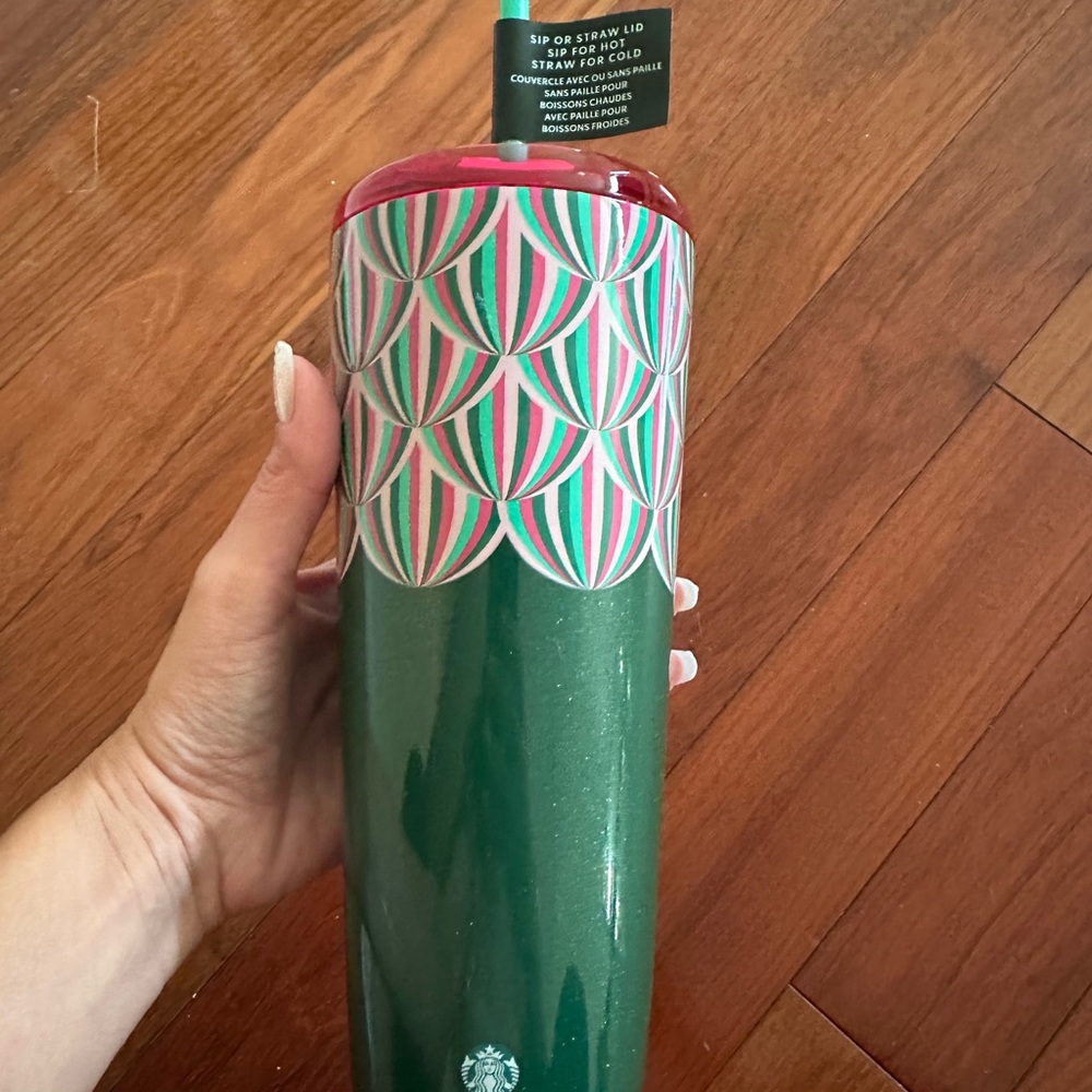 Starbucks Tumbler with Pink Lid and Green Straw